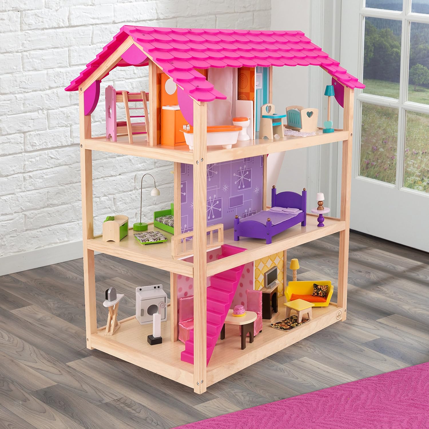 casa de muñecas kidkraft de 3 niveles con accesorios