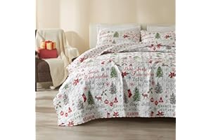 Great Bay Home 3-Piece Christmas Quilt Set with Shams. Reversible Bedspread Coverlet with Holiday Pattern. Carol Collection (Full/Queen)