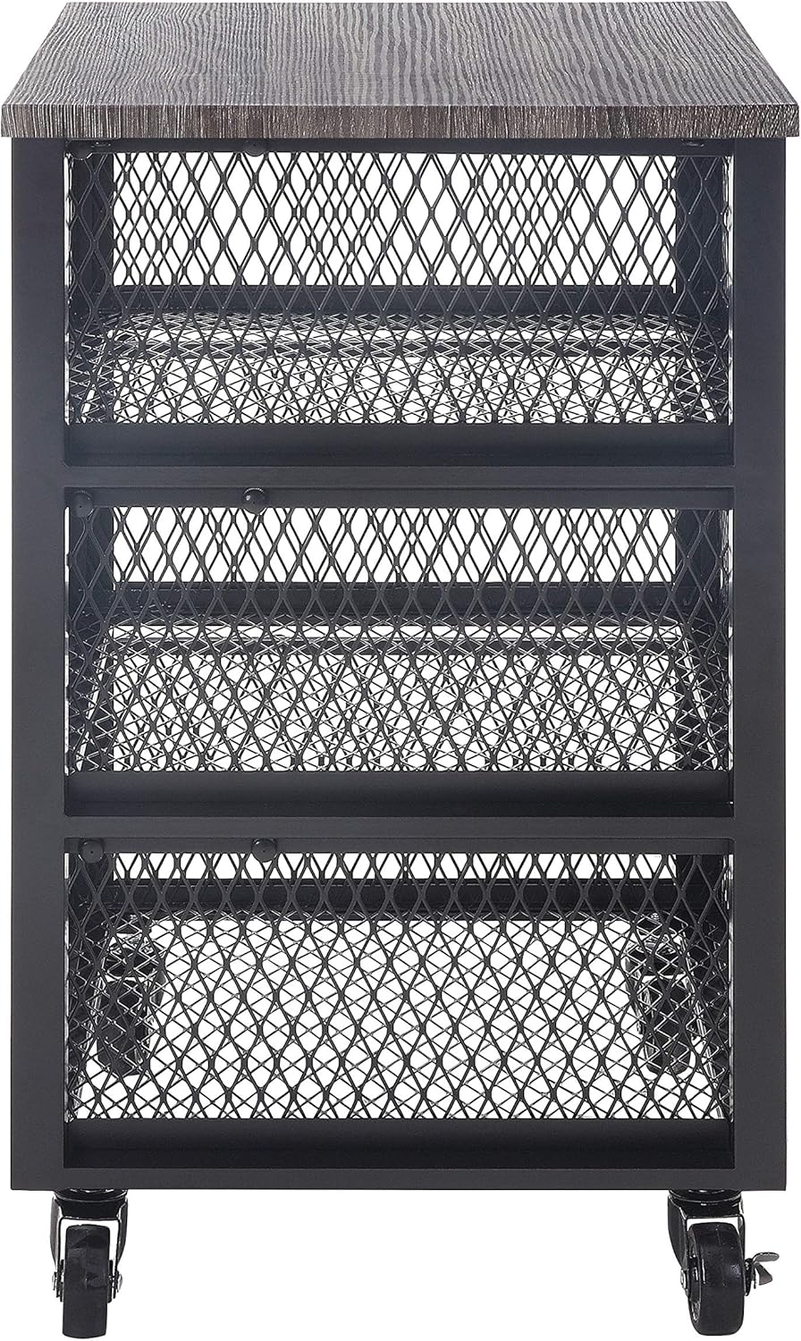 OSP Home Furnishings Jarrett 3-Drawer Rolling Cart, 23" Tall, Walnut Top and Black Base: Furniture & Decor