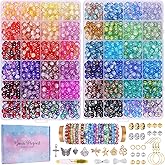 1800PCS 8mm Crackle Glass Beads Bracelet Making Kit, 48 Colors Glass Beads for Jewelry Making, Round Crystal Beads for Bracelets, Friendship Bracelet kit for DIY Crafts Gifts, 2 Box (Crackle Colors)