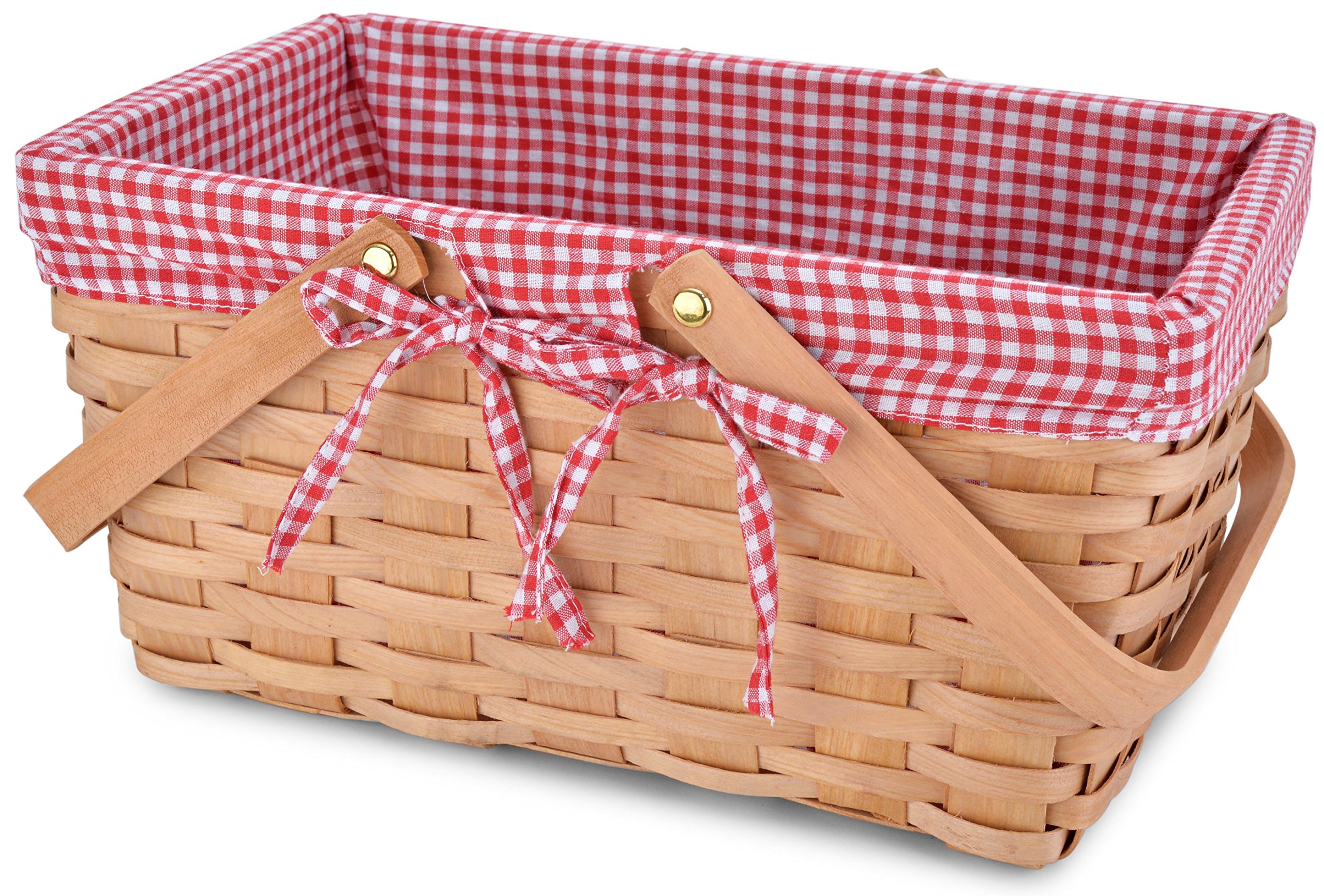 Picnic Basket Natural Woven Woodchip with Double Folding Handles
