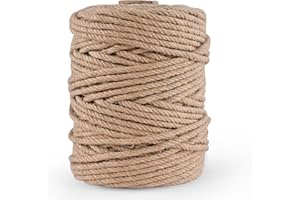 MKMJ Natural Jute Twine 328ft 6mm,4Ply Twisted Thick Twine Rope Strong Jute String Roll for Crafts Gift Wrapping Gardening Home Decor Bundling Cat Scratching Post