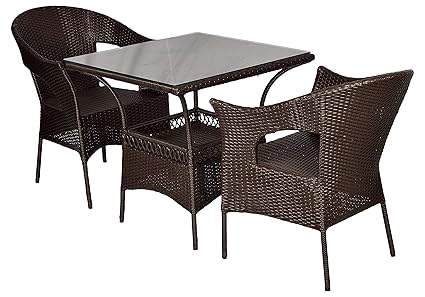 FurniFuture Venus Outdoor Patio Furniture Set 2+1 - (Brown)