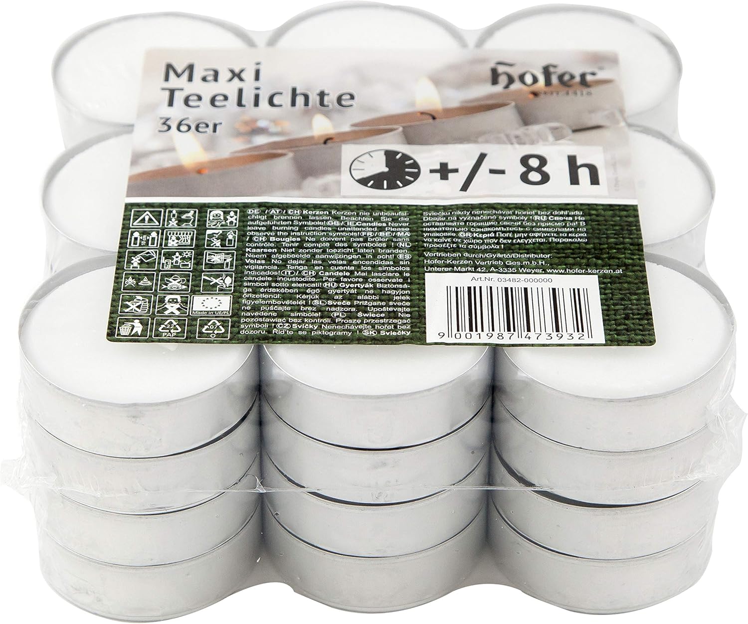Hofer Maxi Tea lights Big candles 36 Pack 8 hours burn time