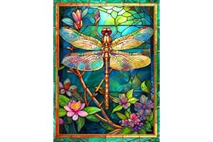 Zythron Dragonfly Diamond Art Painting Kits for Adults - Stained Glass Full Drill gem Art Paintings for Beginners, 5D Paintings Diamonds Pictures Gem Art Painting Kits DIY Crafts Project 12x16in