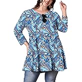 Womens Plus Size Tunic Tops 3/4 Sleeve Loose Fit Dressy Top Blouses Casual Floral Swing Fall Tunics for Leggings 1X-6X