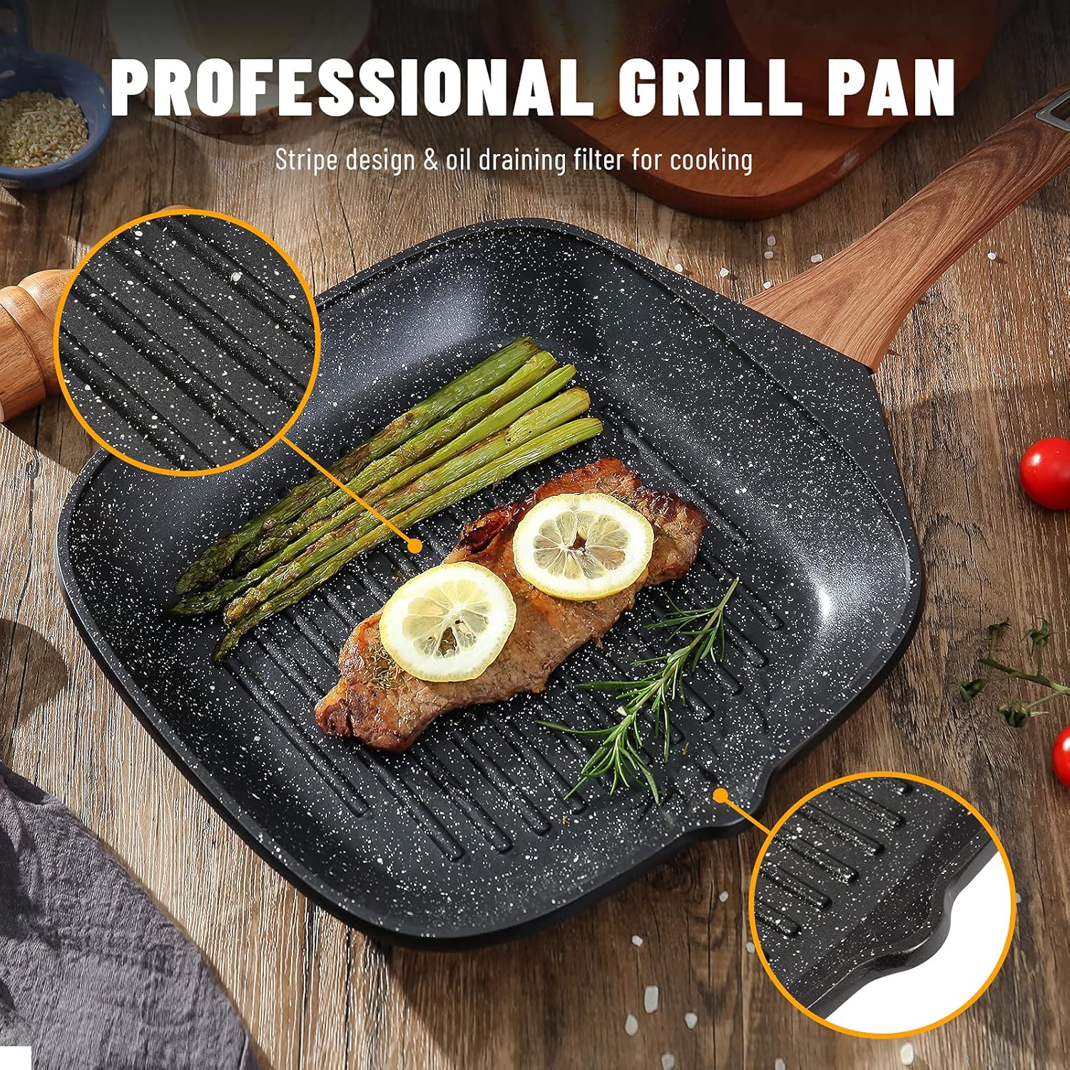 SAKUCHI 11 Inch Nonstick Square Grill Pan for Stove Tops (Black): Kitchen & Dining