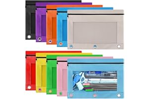 Gloween Pencil Pouch for 3 Ring Binder, 10 Pack Zipper Pencil Pouches/Case in Assorted Color, Durable Binder Pencil Pouch/Bag for Office School Supplies (10 Colors)