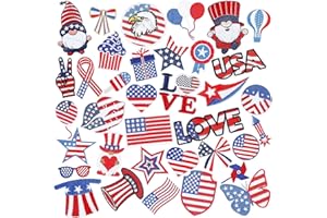 AUGSUN 36pcs Independence Day Iron on Patches 4th of July Patriotic Embroidered Sew Applique Repair Patch American Flag DIY Crafts for Clothing Jacket Jeans Pants Dress Backpack Hat Decorations Gift