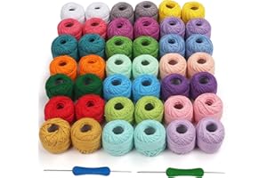 Kurtzy Colourful Crochet Yarn (42 Balls) - 2 Crochet Hooks Included (1mm & 2mm) - Each Thread Ball Weighs (10g/0.35oz) - Total of 2520m/2755 Yards of Coloured Cotton Yarn