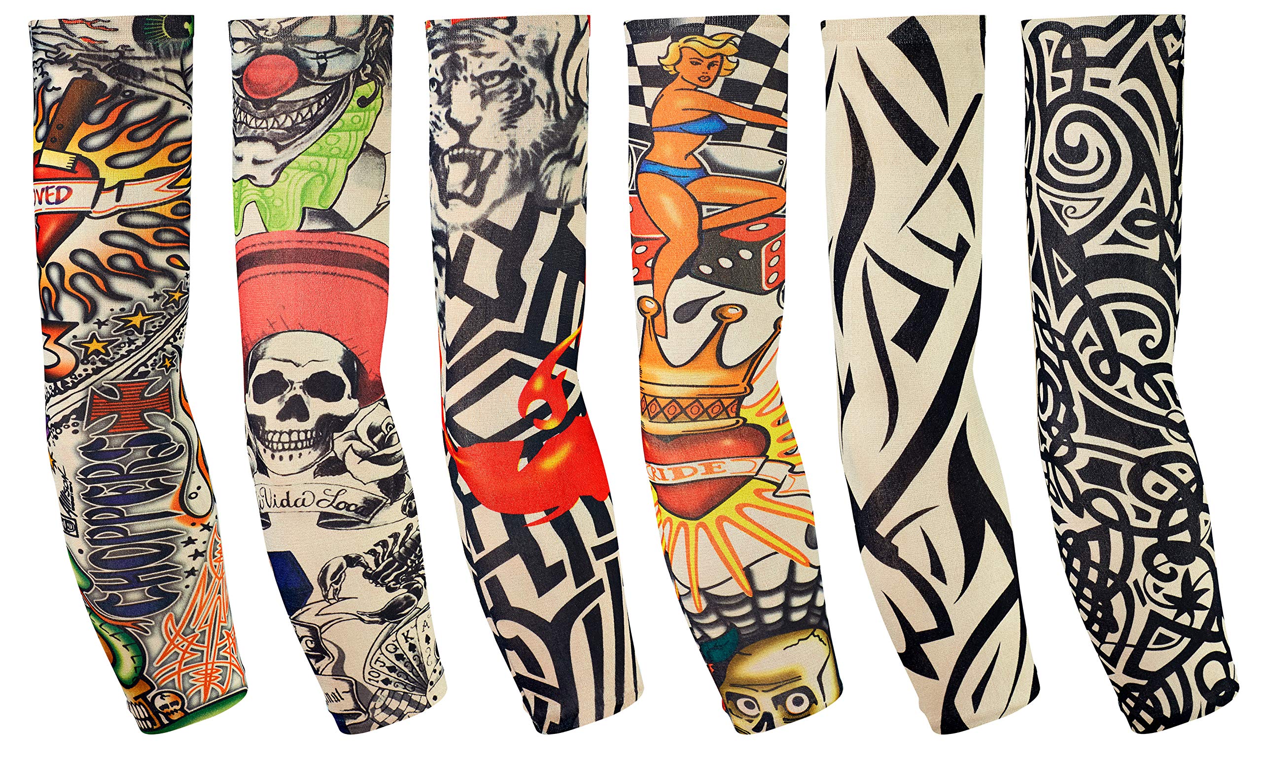 Balinco 6 Piece Tattoo Sleeves Arm Tattoo Stocking Men Ladies Nylon Tattoo Arm Stocking Temporary Tattoos Arm Tattoo Arm Stockings Tattoo Stocking Arm for Carnival Fancy Dress Party