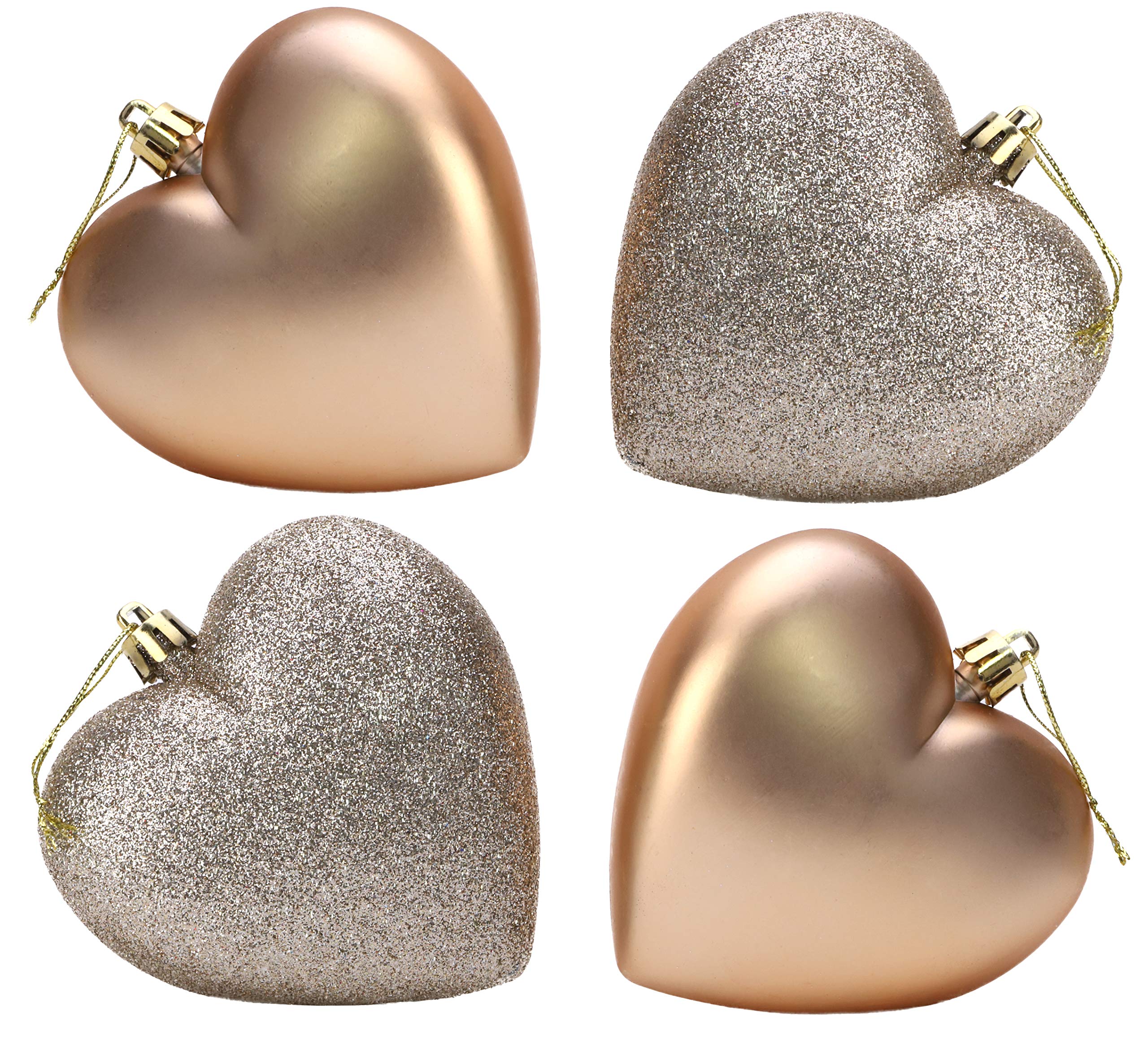 Christmas Concepts® 4-100mm Heart Shaped Baubles - Matte & Glitter Design - Christmas Decoration (Champagne)