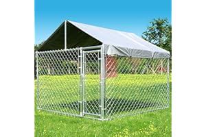 797AUDIO Large Dog Kennel Outdoor, Outside Dog Run Enclosure Heavy Duty Galvanized Steel Chain Link Metal Dog Pen House with Lockable Door and Water-resistant Roof, for Medium and Large Dogs(6.76'x6.76'x5.65')
