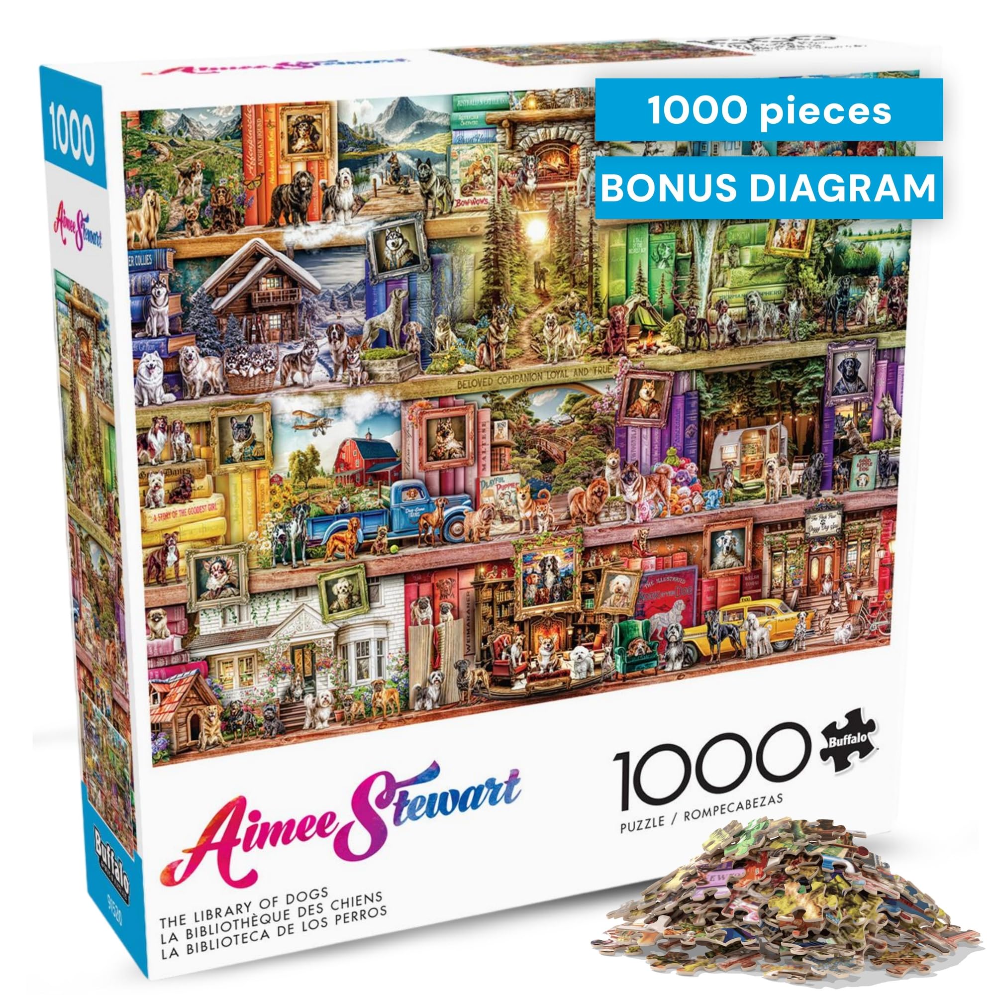 Puzzles for Adults 1000 Pieces – Buffalo Games The Library of Dogs by Aimee Stewart, Challenging 1000 Piece Puzzle for Adults with Poster, Premium Jigsaw Puzzle Made in The USA