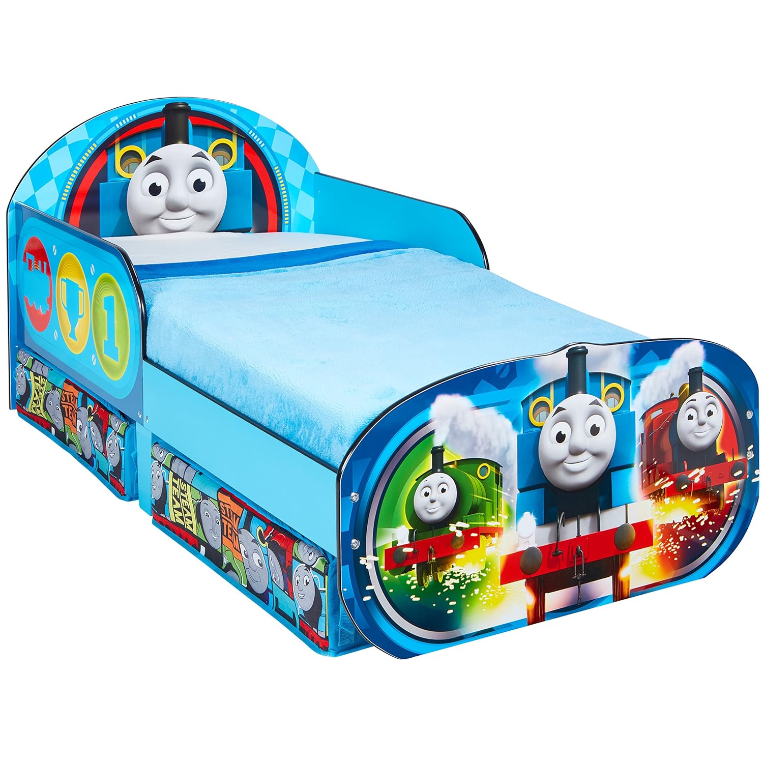 Hellohome Thomas Friends Toddler Bed With Underbed Storage Wood Blue 142 X 77 X 63 Cm