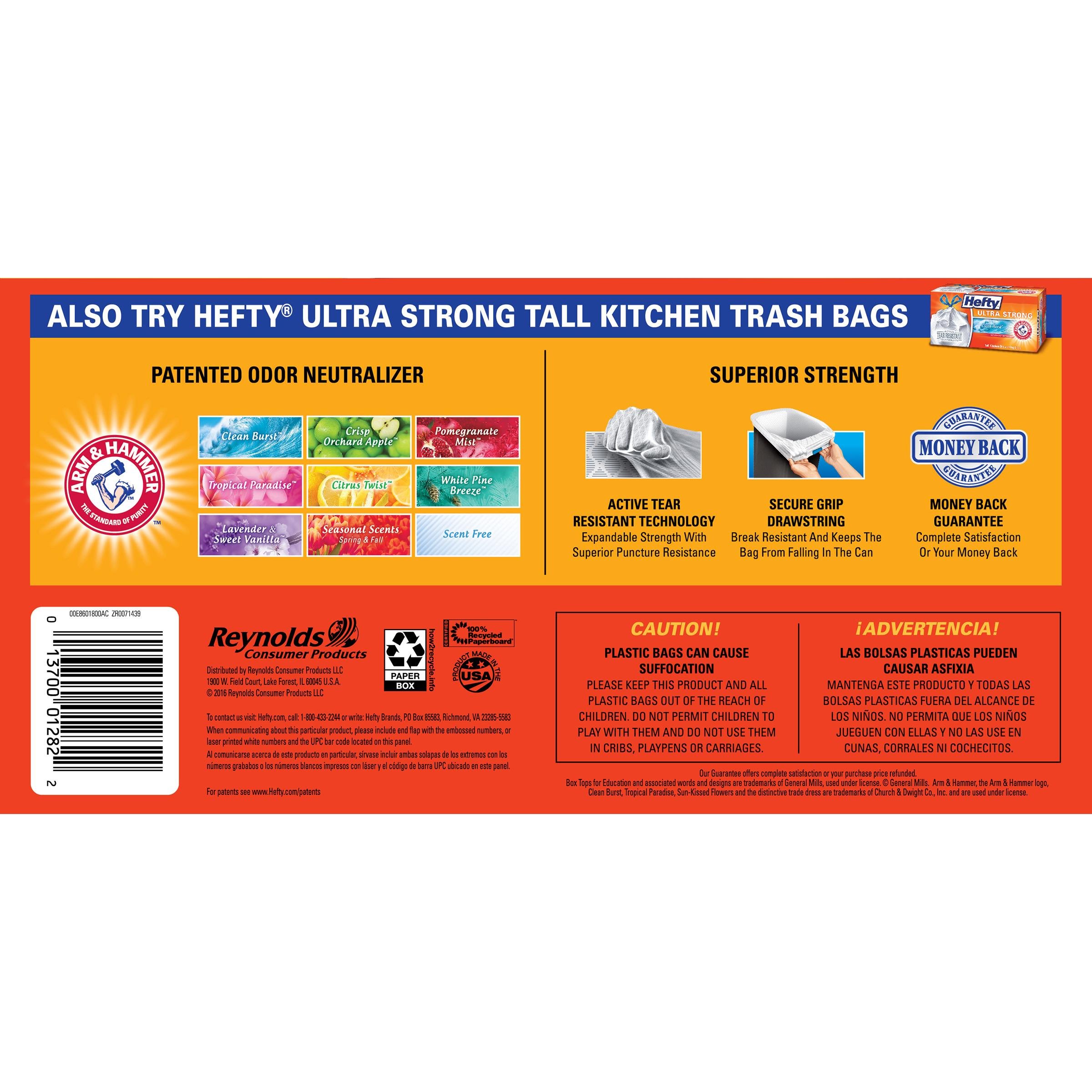 Hefty Gripper Trash/Garbage Bags (Odor Control, Kitchen Drawstring, 13 Gallon, 13700012822 eBay