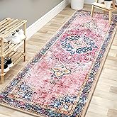 YesRug Washable Runner Rug 2x6 Pink Boho Area Rug for Hallway Entryway Kitchen Laundry Room Bathroom Bedroom Non Slip Blush Vintage Rug Indoor Carpet