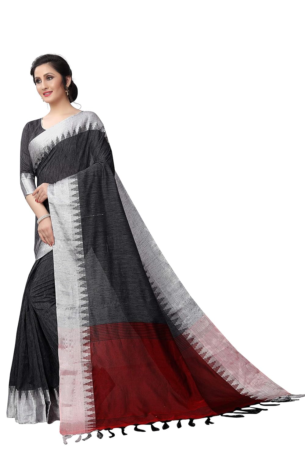 perfectblue women's linen saree with blouse piece (vanshi9kalinevariation)