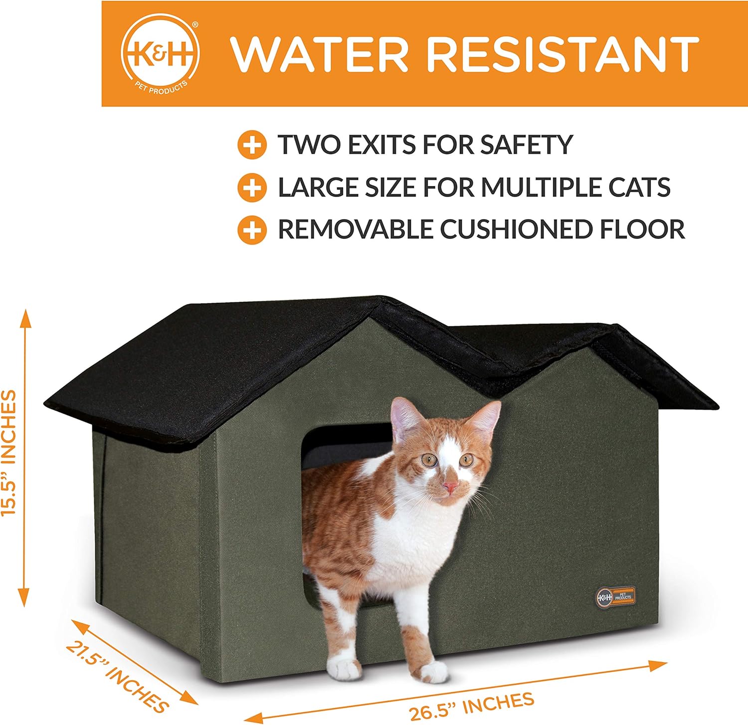 K&H Pet Products Outdoor Kitty House Extra-Wide (unheated) Olive/Black 26.5" x 15.5" x 21.5" : Pet Supplies
