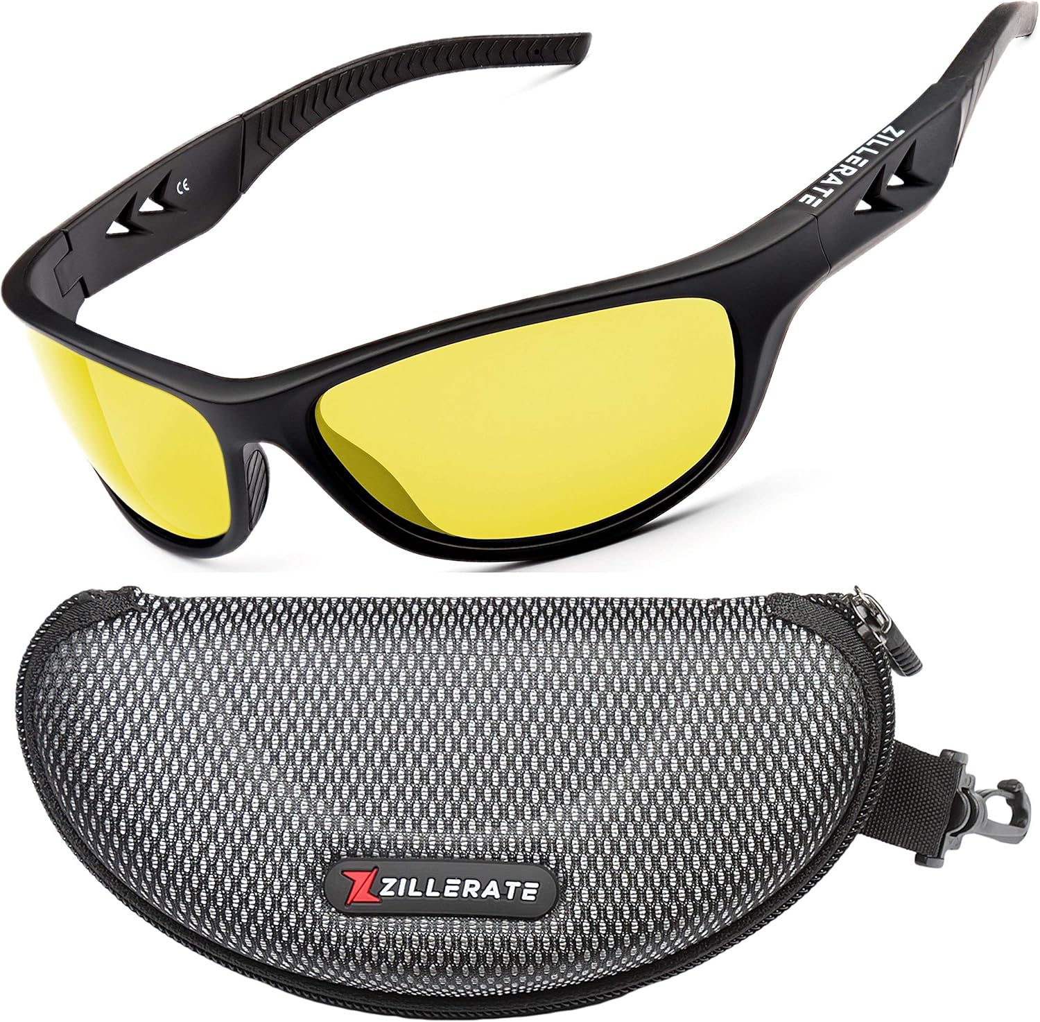 ZILLERATE Night Driving Glasses Anti Glare HD Night Vision Glasses for Driving TAC Polarised Lens, Yellow Tinted Sunglasses