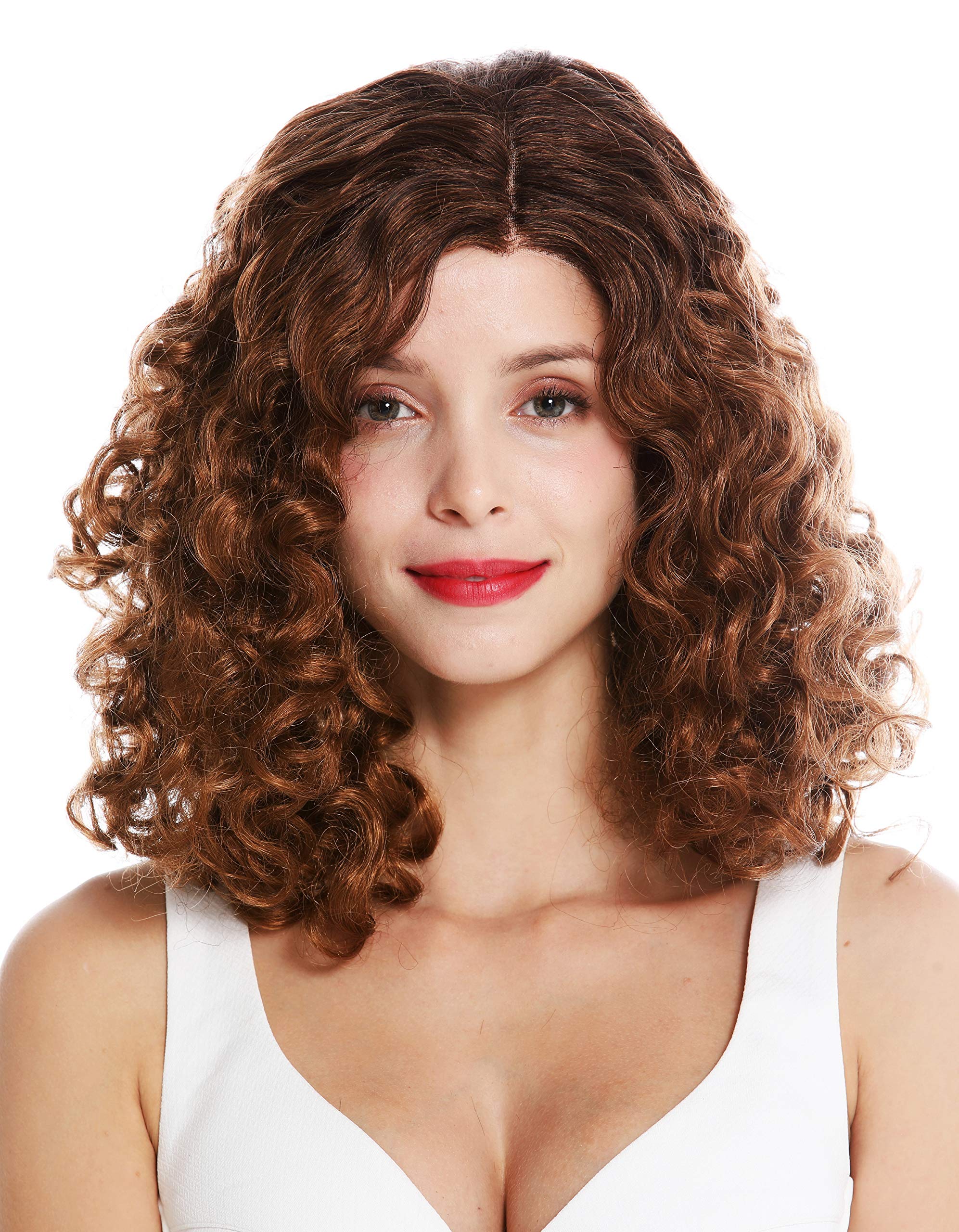 WIG ME UP - VK-16-MF women's quality wig partial monofilament middle parting lace front voluminous curly brown blonde highlights 18 inches long
