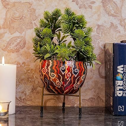 StatueStudio Metal Planter Stand Glossy Finish Garden Flora Planter Indoor Planter for Table Top, Living Room, Wall Slab and Home Decor (5.5 X 5.5 X 6.5 Inch)