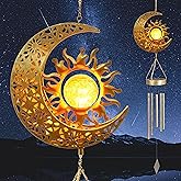 YAKii Sun Moon Solar Wind Chimes for Outside Lights Prefert Gifts for Mom Wife Unique Crackle Glass LED Warm Light Outdoor Hanging Decor Windchimes for Garden Yard Patio Christmas Birthday Mothers Day
