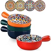 vancasso Soup Bowls with Handles, 23 Oz French Onion Soup Bowls Oven Safe, Bohemian Ceramic Soup Crocks for Cereal, Pasta, Beef Stew, Chilli, Microwave Dishwasher Safe-6.2 inch, Set of 4