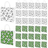 MIMIND 30 Pieces Soccer Clear PVC Gift Bags with Handles 8 x 8 x 3.15 Inch Soccer Theme Goodie Bags Sport Themed Favor Treat Bag for Sports Team Birthday Holiday Party Supplies
