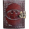 Batman Leather Journal with Lock Clasp Celtic Notebook Gifts for Women Book of Shadows Blank Parchment Paper Office Wiccan Supplies Handmade Embossed Journal 6 x 4.5 inches