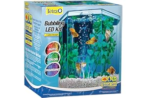Tetra Bubbling LED Aquarium Kit 1 Gallon, Hexagon Shape, With Color-Changing Light Disc