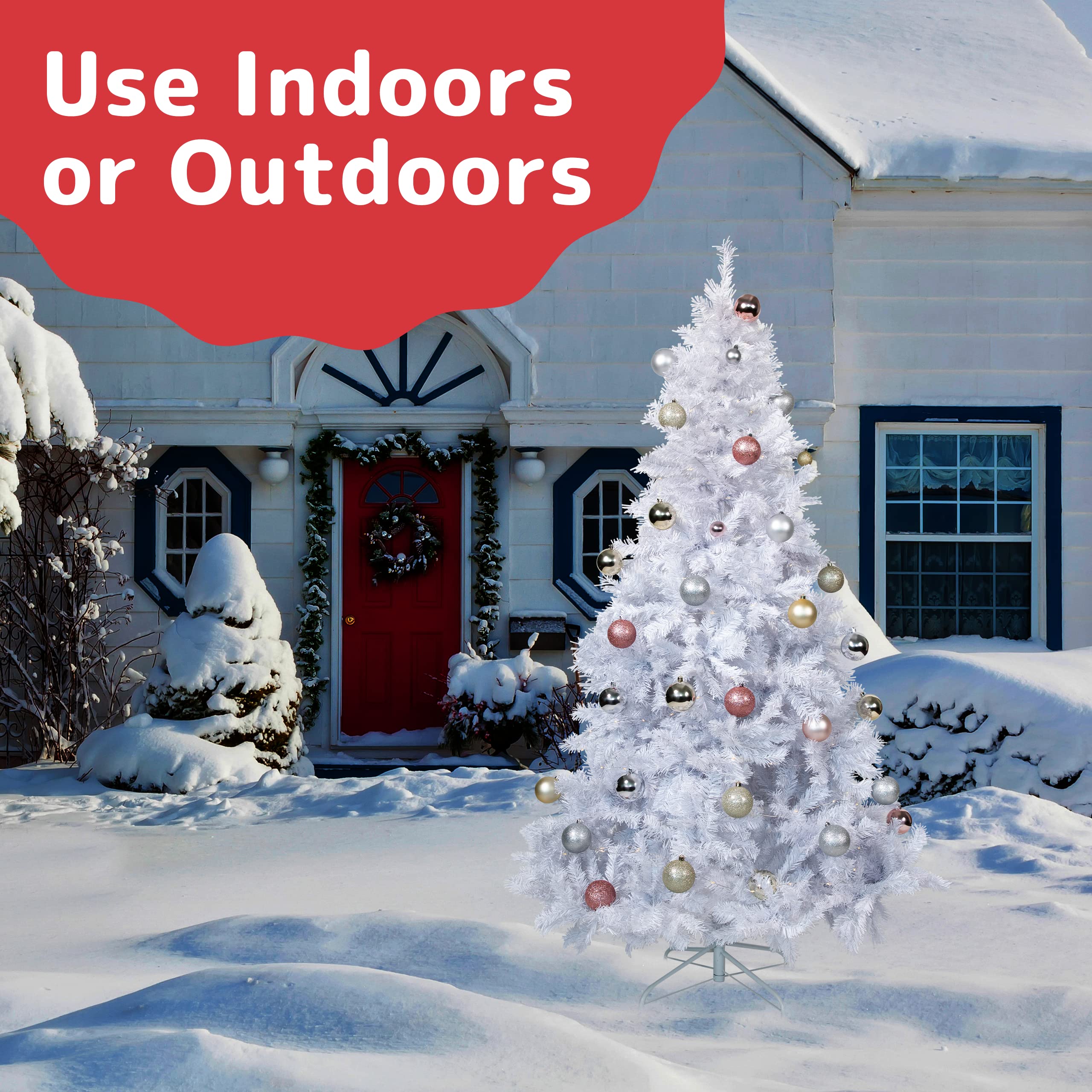 PREXTEX 6 Foot White Christmas Tree - 6ft Artificial Spruce with 1200 Tips and Metal Stand - Xmas Tree White Hinged and Lightweight for Easy Assembly - Fake Frosted Christmas Tree