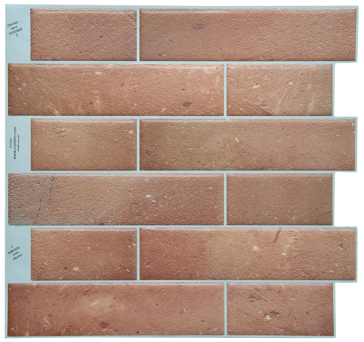 Crystiles Peel and Stick Adhesive DIY Backsplash Tile Stick-on Vinyl Wall Tile, Red Brick, Matt Finish, Item #91010868, 10" X 10" Each, 6 Sheets Pack