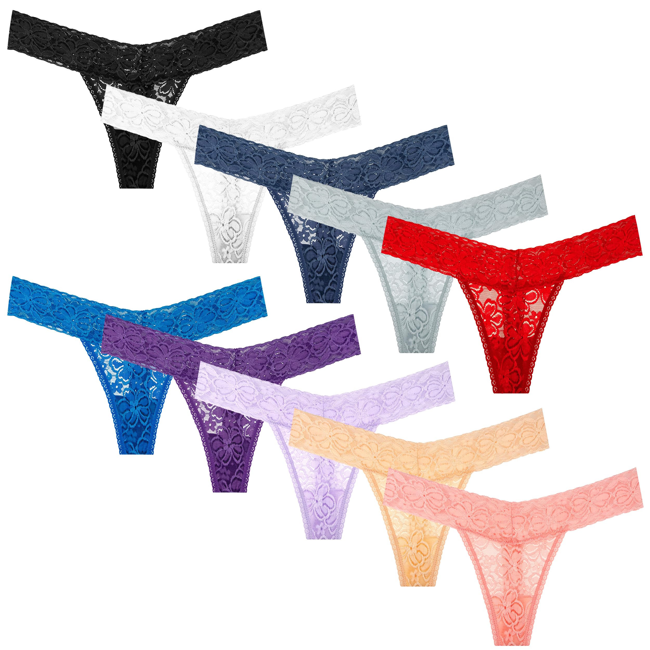 Photo 1 of ** ONLY 9** Pmrxi Pack 10 Seamless Lace Thongs for Women Plus Size XS to 5XL Breathable Panties Low Rise Stretch Cotton No Show Underwear Size Small
