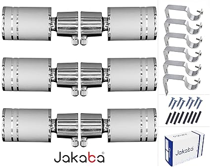 JAKABA Silver Finish Stainless Steel and Alloy Curtain Finials with Heavy Supports - PACK of 12 Pcs. (6 Pcs + Supports : 6 Pcs)