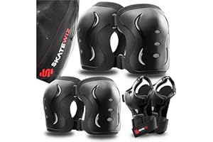 SKATEWIZ Kids and Adults Knee Pads and Elbow Pads Set with Wrist Guards for Roller Skating [6pc] - Skating Protective Gear for Roller Skates & Skateboard