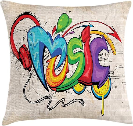 Funda de cojín para cojín con música, ilustración de auriculares con