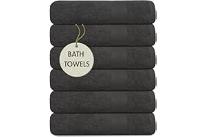 TEXCRAFT Medium Size Bath Towels Set of 6 – 100% Cotton Terry – 24" x 48" – Quick Dry, Soft & Highly Absorbent – Grey Towels for Bathroom, Gym, Spa, Pool & Daily Use