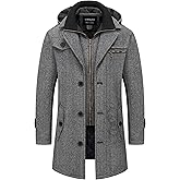 Chrisuno Men's Classic Long Pea Coat Warm Wool Blend Winter Trench Coat Single Breasted Overcoat with Detachable Collar