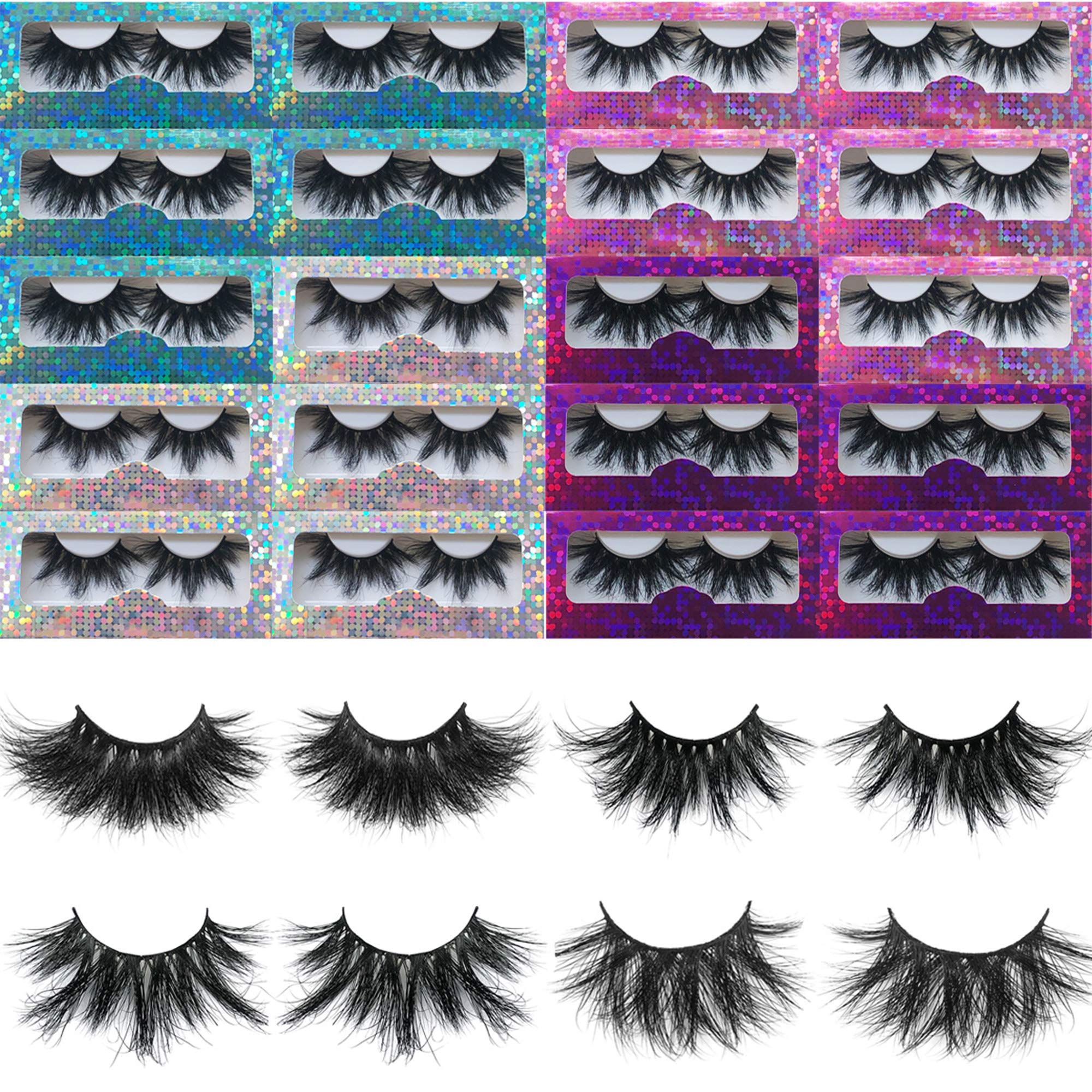 mikiwi 20 Pack 25mm False Eyelashes, Real Mink, Handmade Full Strip, Cruelty Free, Dramatic 3D Lashes, Black, 20 Pairs