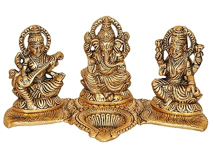 Nexplora Industries Laxmi Ganesh Saraswati Idol Showpiece Oil Lamp Diya