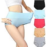 cauniss Womens High Waist Cotton Panties C Section Recovery Postpartum Soft Stretchy Full Coverage Underwear(5 Pack)