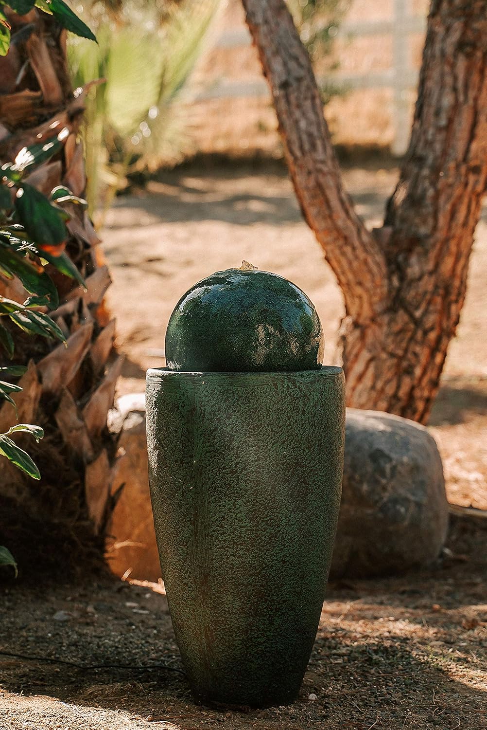 XBrand GE2612FTGN Modern Stone Textured Round Sphere Water Fountain w/LED Lights Indoor/Outdoor Décor, Green: Garden & Outdoor