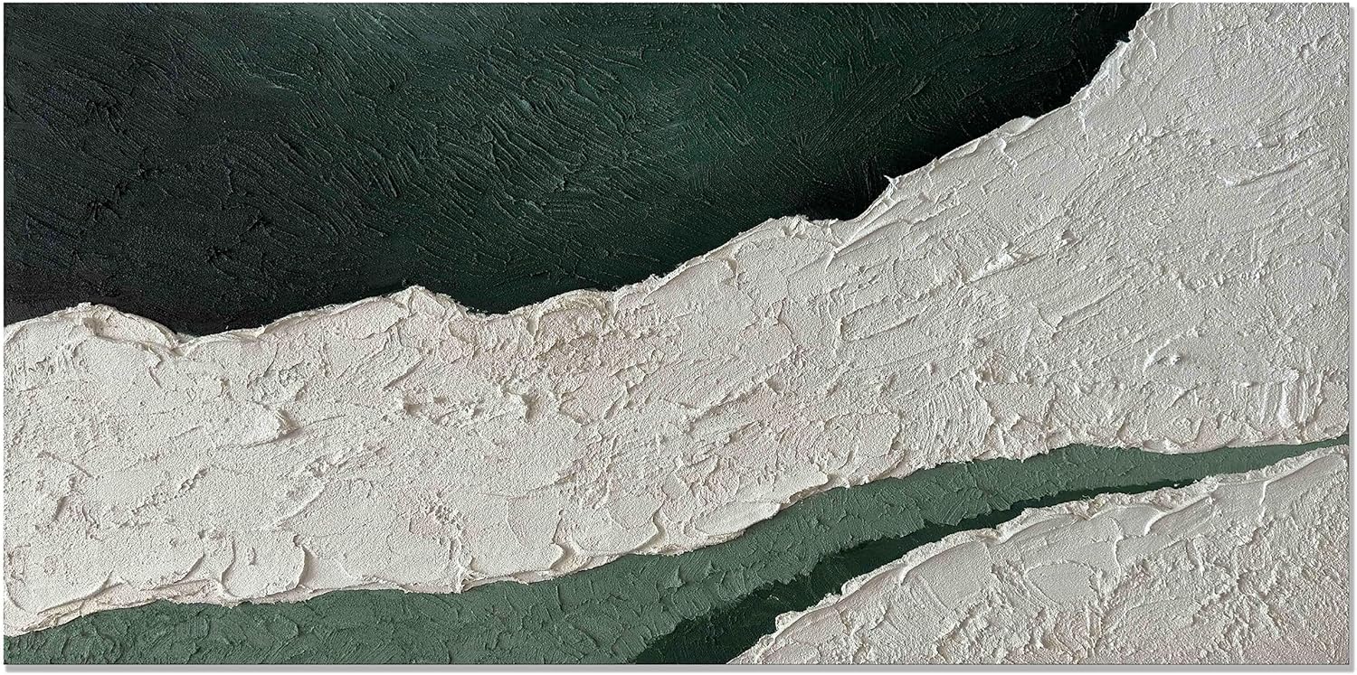 Paintings - yao or miao Green and White Abstract Textured Wall Art 24