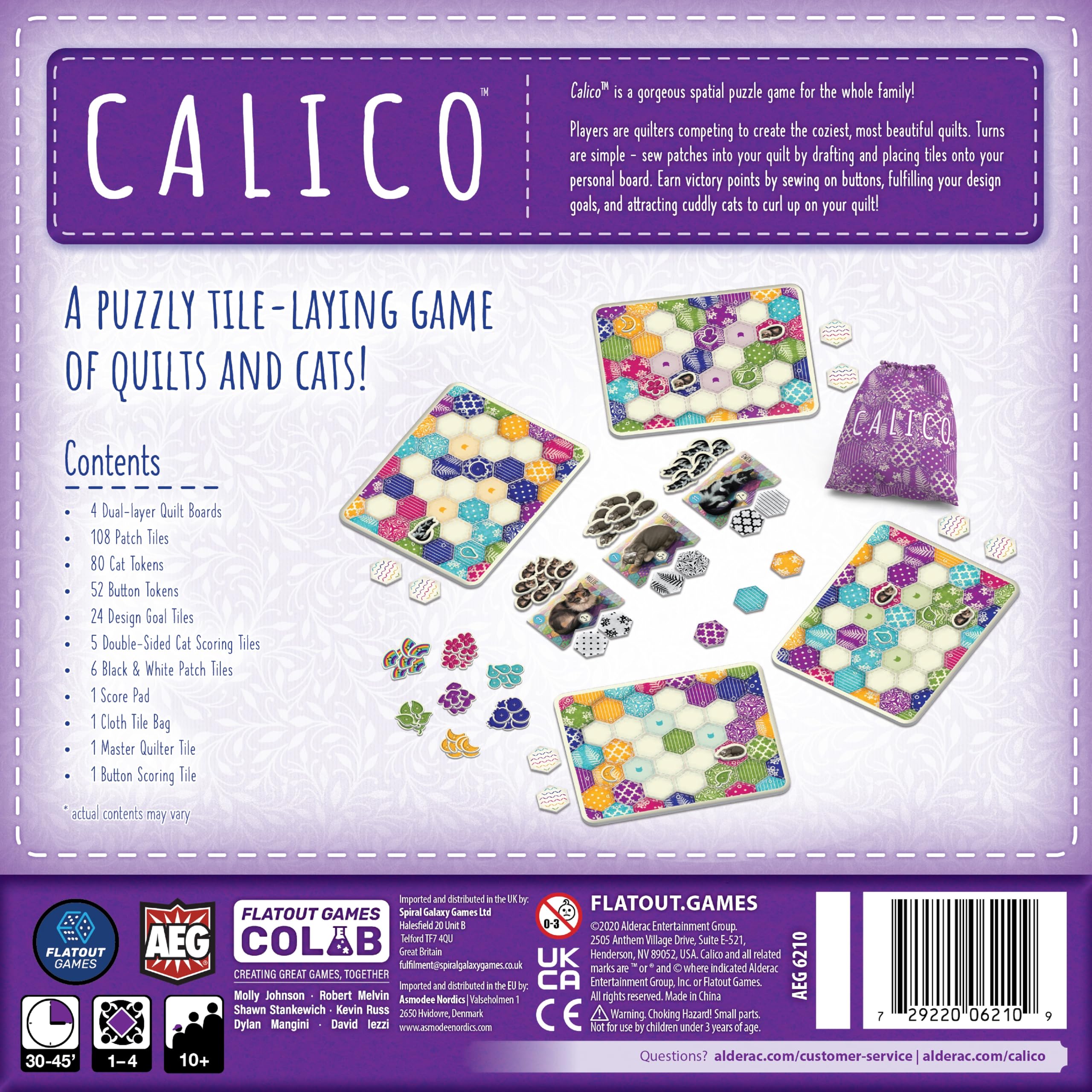 AEG & Flatout Games | Calico - Award Winning Board Game for the Whole Family | From the Creators of Cascadia | Easy to Learn | Quick to Play | Make Quilts and Attract Cats! | Ages 10 and up