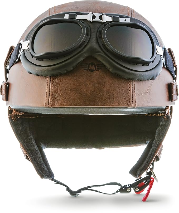 Moto Helmets® D22-Set „Leather Brown“ · Brain-Cap · Halbschale Jet-Helm Motorrad-Helm Roller-Helm Scooter-Helm Bobber Mofa-He