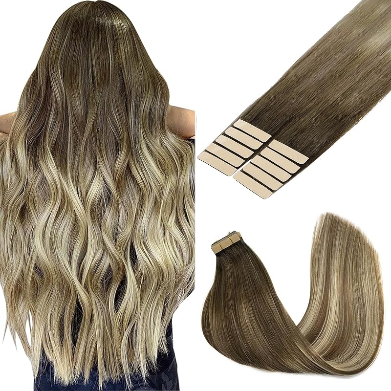 GOO GOO Tape In Hair Extensions 16inch 25g 10pcs 613 Blonde Ombre 9A