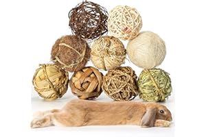 DAMPET Small Animals Play Balls, Chew Grass Balls & Rolling Chew Toys for Bunny, Improve Pets Dental Health for Rabbit, Chinchilla, Guinea Pigs, Hamsters, Gerbils, Rats, Mice （9 Pieces）