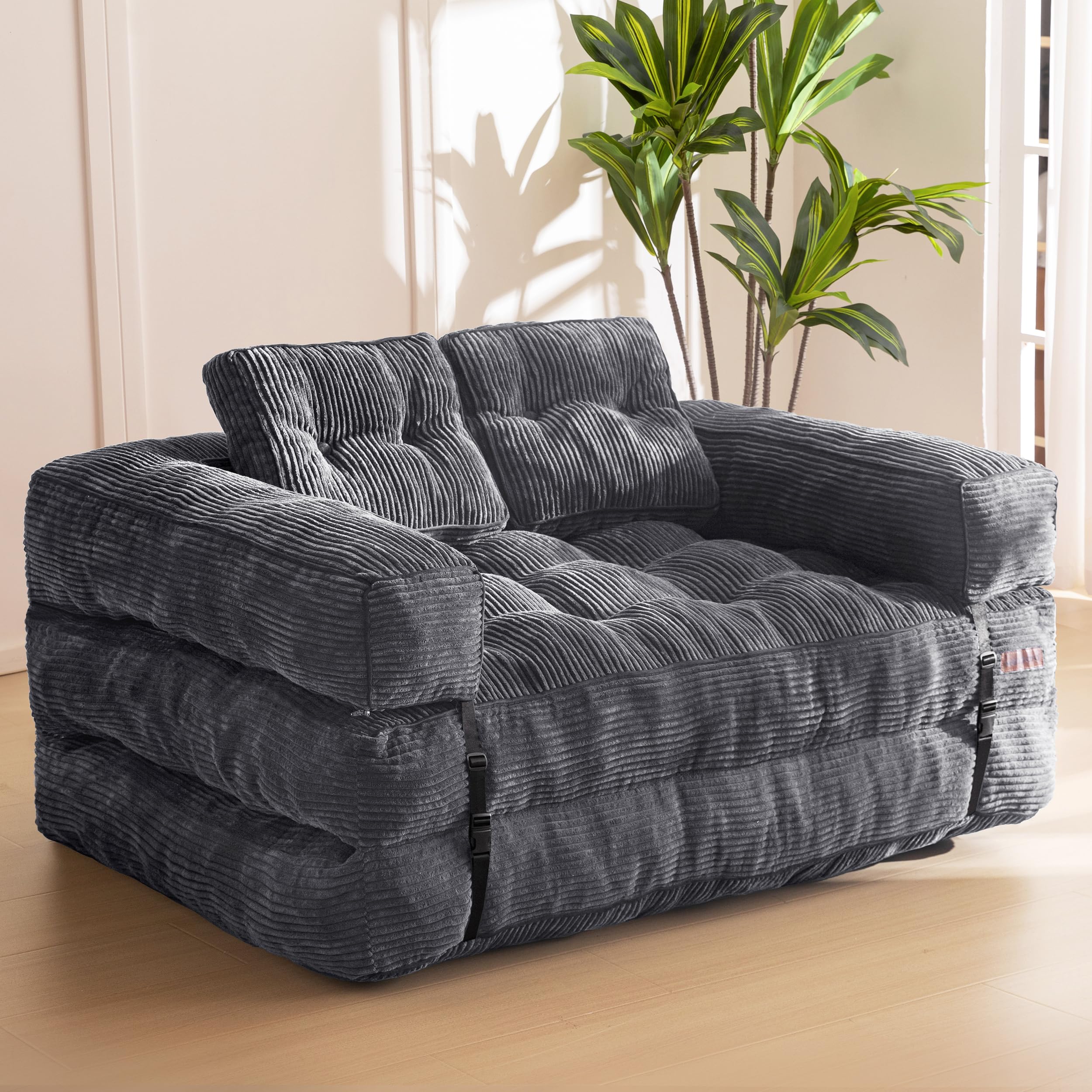 Photo 1 of **FACTORY SEALED** SOLD AS IS, NO REFUND/RETURN**
MAXYOYO Folding Sofa Bed, L-Shaped Convertible Sofa Bed with Armrest Foldable Sleeper Couch with Pillow, Portable Fold Out Chair Comfy Floor Couch Lounge for Living Room Bedroom, Dark Grey, Double