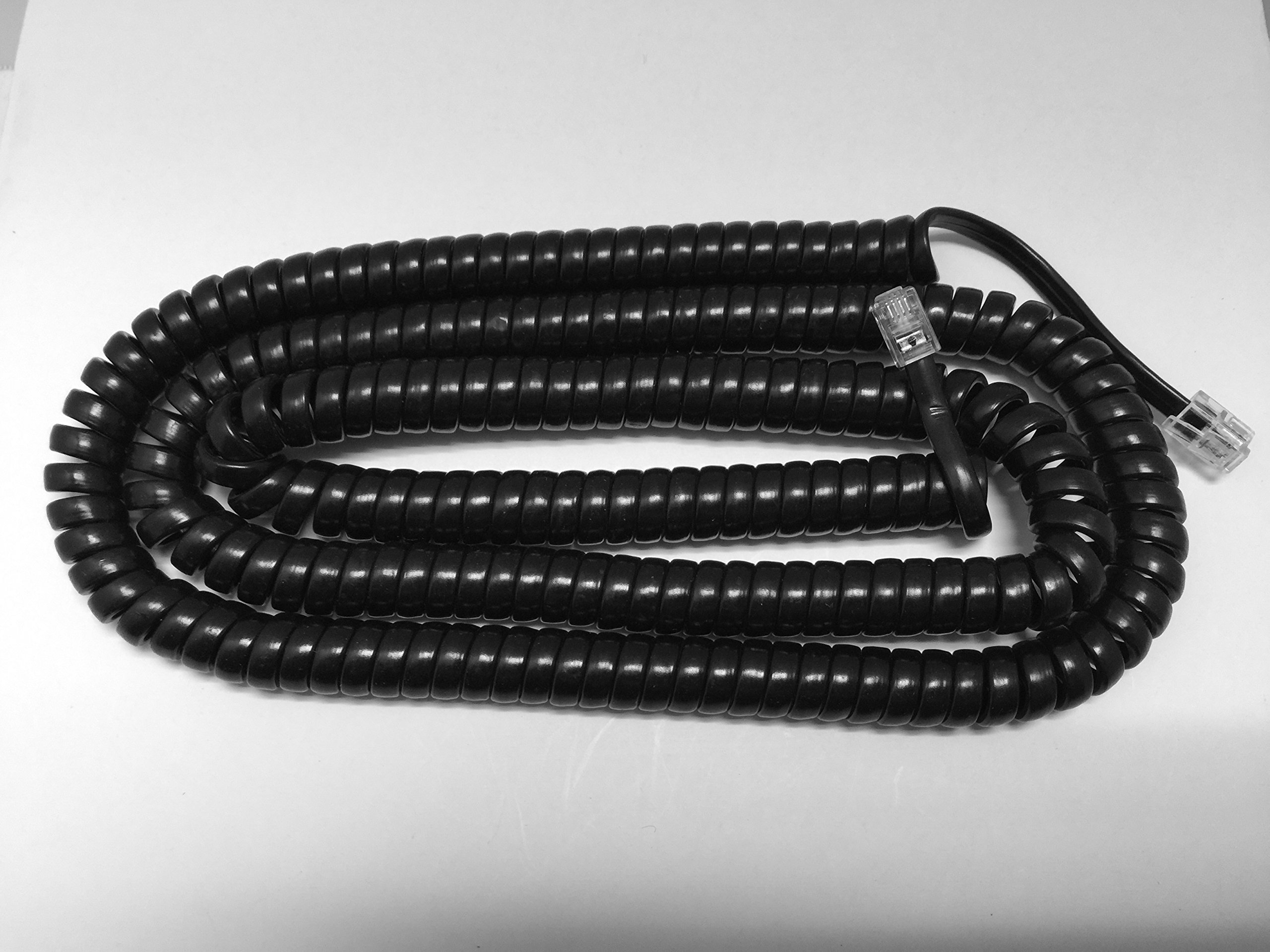The VoIP Lounge 25 Foot Gloss Black Long Phone Handset Receiver Curly Coil Cord